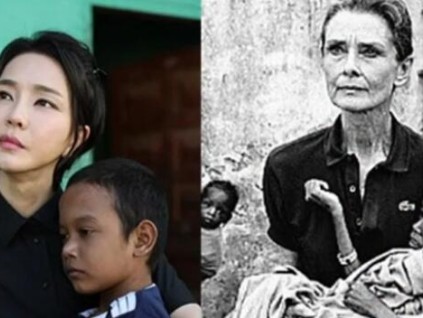 韩第一夫人抱患儿照片被指模仿赫本 引发争议